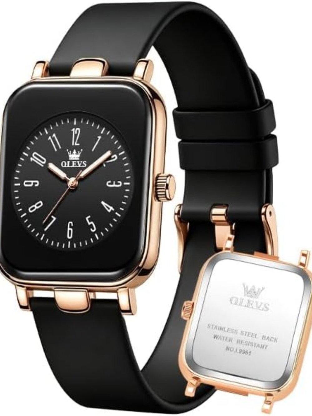 Women's Rose Black Fashion Silicone Strap Elegant Dress Dainty Quartz Watches